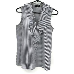 Karl Lagerfeld Size‎ Small Sleeveless Ruffle Collar Blouse Black White Pinstripe